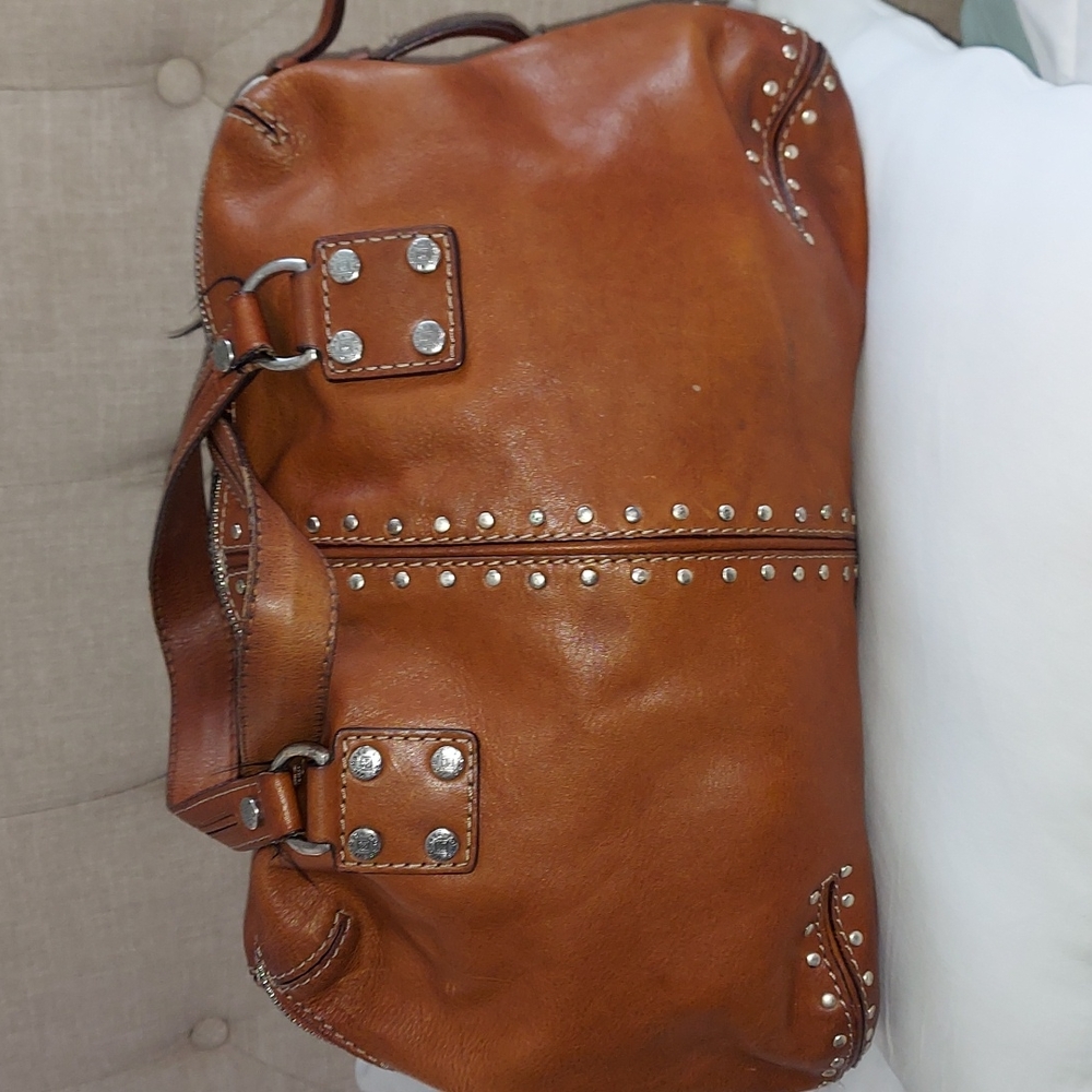 Michael Kors Cognac Astor Leather Stud-Accent Satchel Large - Picture 5 of 16